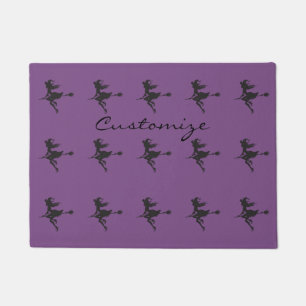 Witch Riding Broom Halloween Thunder_Cove Doormat