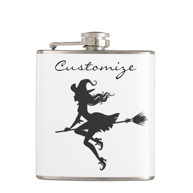 Witch Riding Broom Halloween Thunder_Cove Hip Flask (Front)