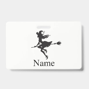 Witch Riding Broom Halloween Thunder_Cove ID Badge