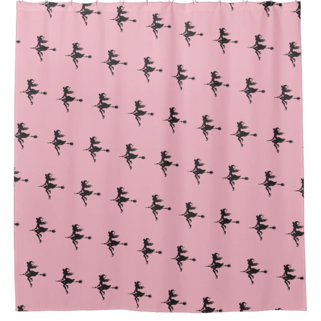 Witch Riding Broom Halloween Thunder_Cove Shower Curtain (Front)