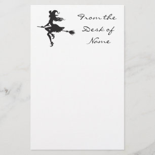 Witch Riding Broom Halloween Thunder_Cove Stationery