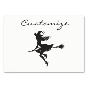 Witch Riding Broom Halloween Thunder_Cove Table Number