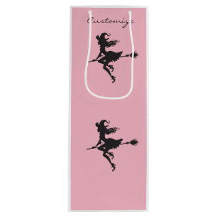 Witch Riding Broom Halloween Thunder_Cove Wine Gift Bag
