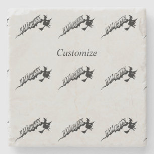 Witch Riding Broom Thunder_Cove Halloween Stone Coaster