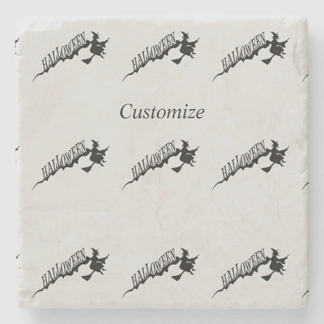 Witch Riding Broom Thunder_Cove  Halloween Stone Coaster (Front)