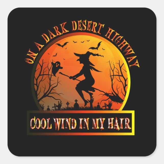 Witch Riding Brooms On A Dark Desert Square Sticker (Front)