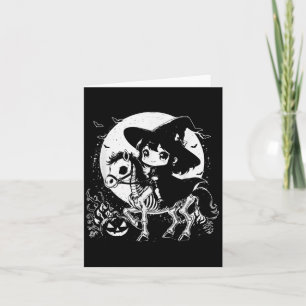 Witch Riding Horse Skeleton Cute Spooky Halloween Card