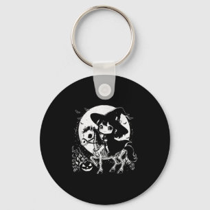 Witch Riding Horse Skeleton Cute Spooky Halloween Key Ring