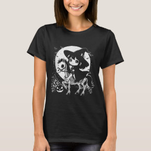 Witch Riding Horse Skeleton Cute Spooky Halloween T-Shirt