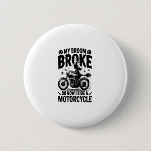 Witch Riding Motorcycle Halloween 6 Cm Round Badge