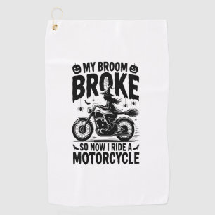 Witch Riding Motorcycle Halloween Golf Towel