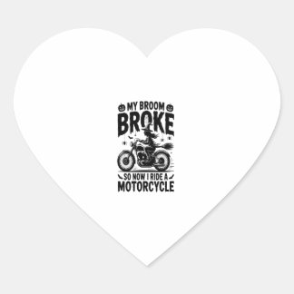 Witch Riding Motorcycle Halloween Heart Sticker