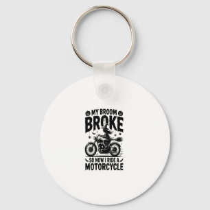 Witch Riding Motorcycle Halloween Key Ring