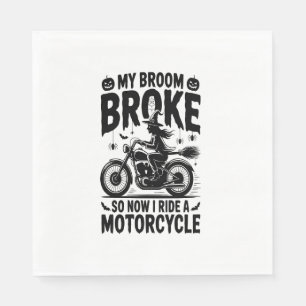 Witch Riding Motorcycle Halloween Napkin