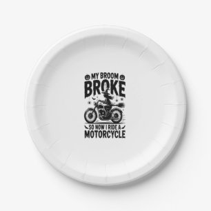 Witch Riding Motorcycle Halloween Paper Plate
