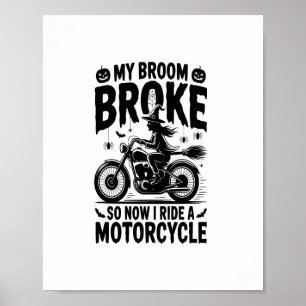 Witch Riding Motorcycle Halloween Poster