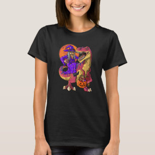 Witch Riding T Rex Halloween Kids Dinosaur Witch B T-Shirt