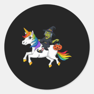 Witch Riding Unicorn Fun Halloween Girls Kids Classic Round Sticker