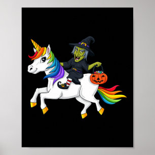 Witch Riding Unicorn Fun Halloween Girls Kids  Poster