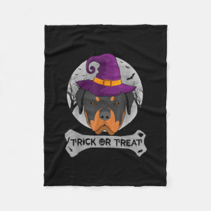 Witch Rottweiler Trick Or Treat Funny Dog Fleece Blanket