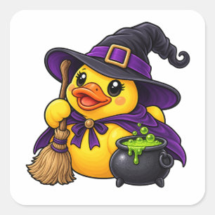 Witch Rubber Duck Halloween Cauldron Square Sticker