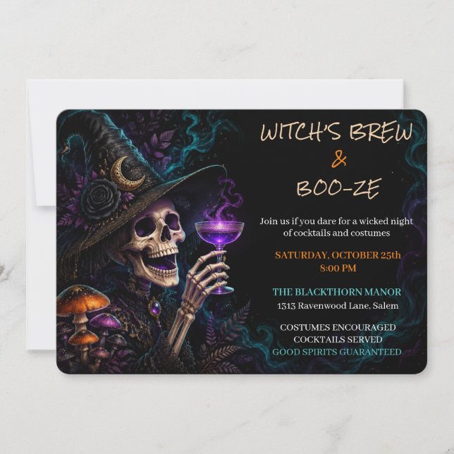 Witch’s Brew & Boo ze Gothic Halloween Cocktail  Invitation (Front)