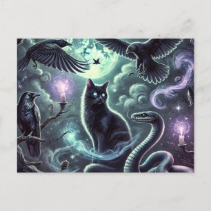 Witch’s Cat Postcard   Halloween Black Cat Art 