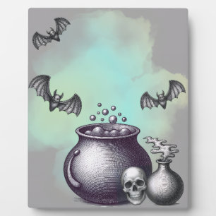 Witch’s Cauldron, Bats & Skull Tabletop Plaque
