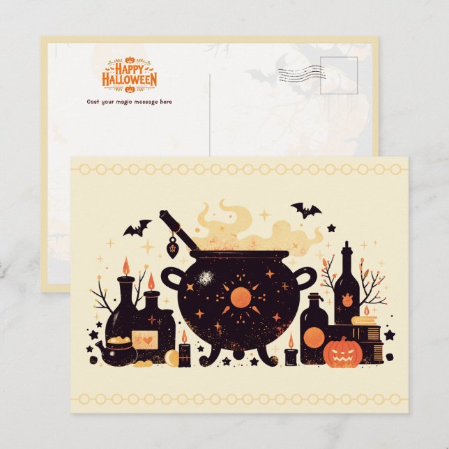 Witch’s Cauldron with Potions and Witchcraft Postcard (Front/Back)