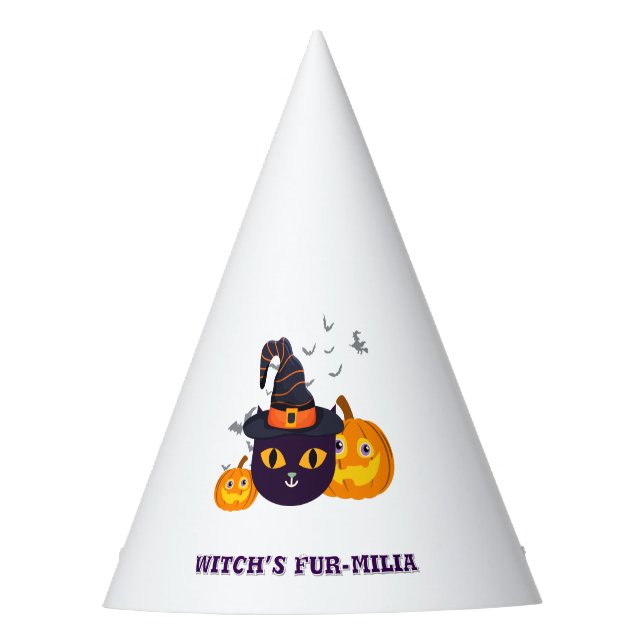 Witch’s Fur-miliar Halloween Party Hat (Front)