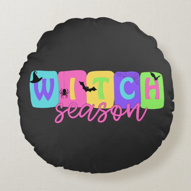 Witch Season – Cute Halloween Design Round Cushion (Front)