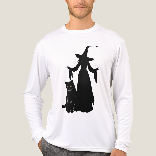 Witch Silhouette Black Cat Halloween Tri-Blend Shirt (Front)
