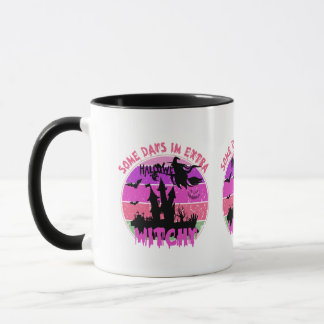 Witch Silhouette Castle - Retro Sunset Halloween Mug