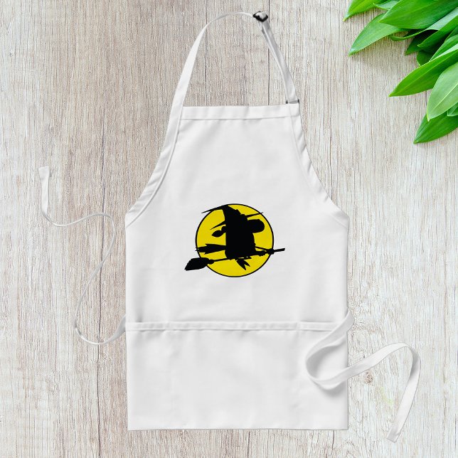 Witch Silhouette Flying on Broom Against Full Moon Standard Apron (Creator Uploaded)