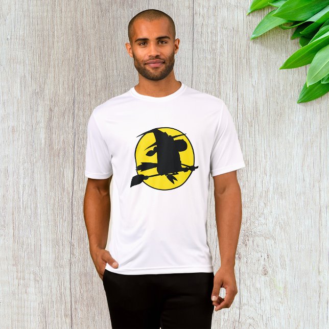 Witch Silhouette Flying on Broom Against Full Moon T-Shirt (Creator Uploaded)
