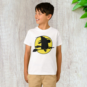 Witch Silhouette Flying on Broom Against Full Moon T-Shirt