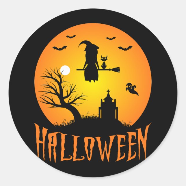 Witch Silhouette Halloween Night Sticker (Front)