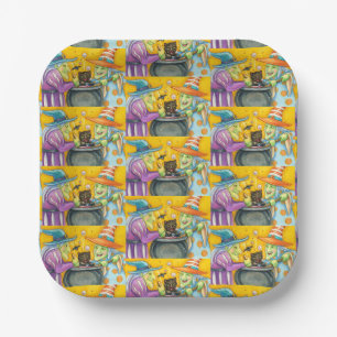 WITCH SISTERS, BLACK CAT & HALLOWEEN BREW PAPER PLATE