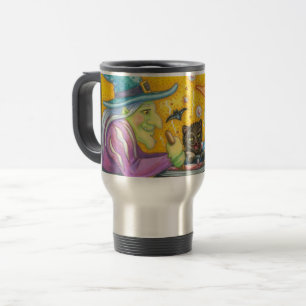 WITCH SISTERS & BLACK CAT HALLOWEEN TRAVEL MUG