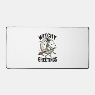 Witch Skeleton Graphic Witchy Greetings Vintage Ha Desk Mat