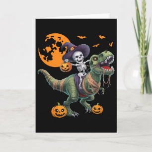 Witch Skeleton Riding Dinosaur T Rex Halloween Fun Card