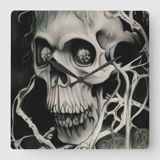 Witch Skull, Acrylic Wall Clock, Square Clock