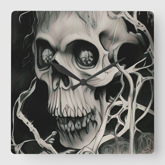 Witch Skull, Acrylic Wall Clock, Square Clock (Front)