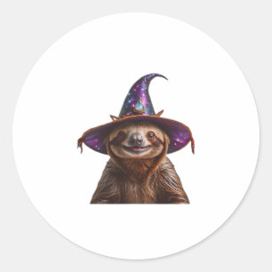 Witch Sloth Halloween trick or treat spooky pumpki Classic Round Sticker