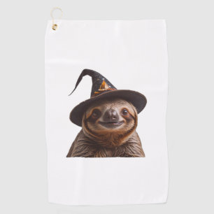 Witch Sloth Halloween trick or treat spooky pumpki Golf Towel