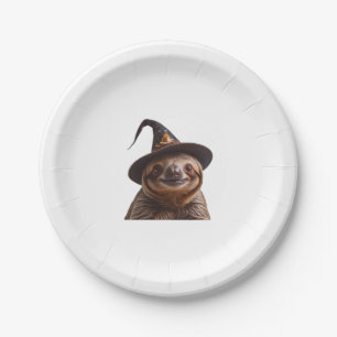 Witch Sloth Halloween trick or treat spooky pumpki Paper Plate