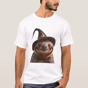 Witch Sloth Halloween trick or treat spooky pumpki T-Shirt
