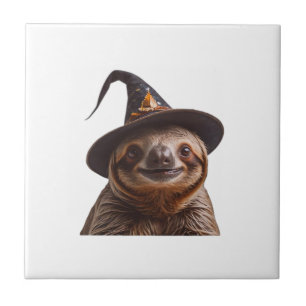 Witch Sloth Halloween trick or treat spooky pumpki Tile