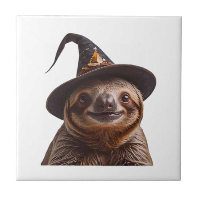 Witch Sloth Halloween trick or treat spooky pumpki Tile (Front)