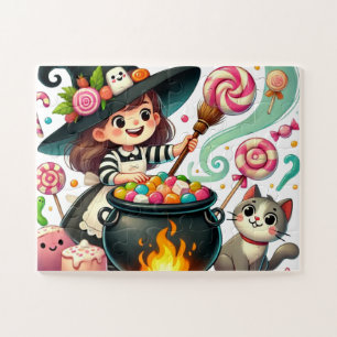 Witch Stirring a Pot of Candy Jigsaw Puzzle